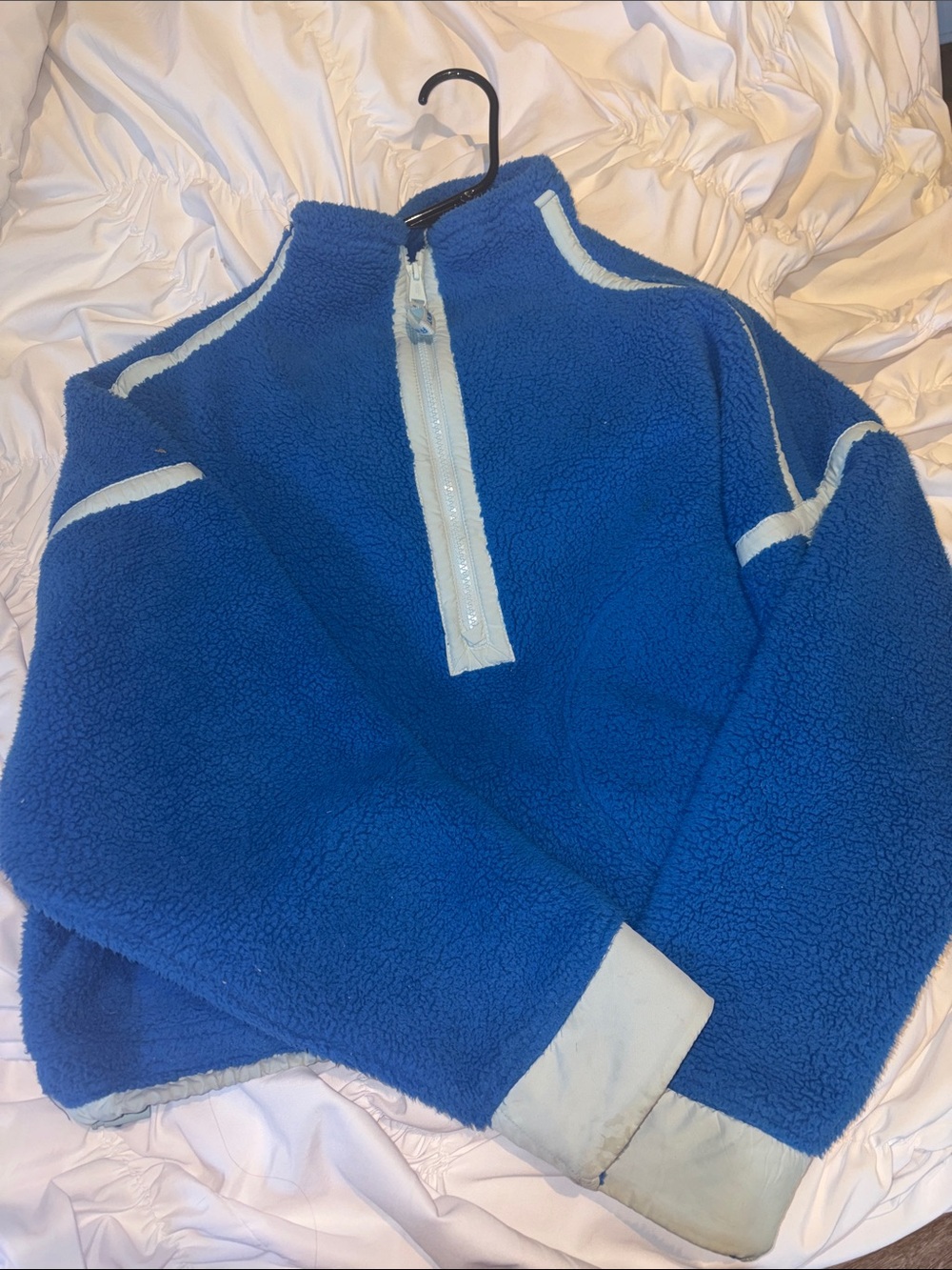 FP Movement by Free People Blue Fleece Quarter-Zip Pullover with Cream Trim